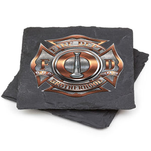 More Picture, Firefighter 1 Bugle Ranking Black Slate 4IN x 4IN Coasters Gift Set