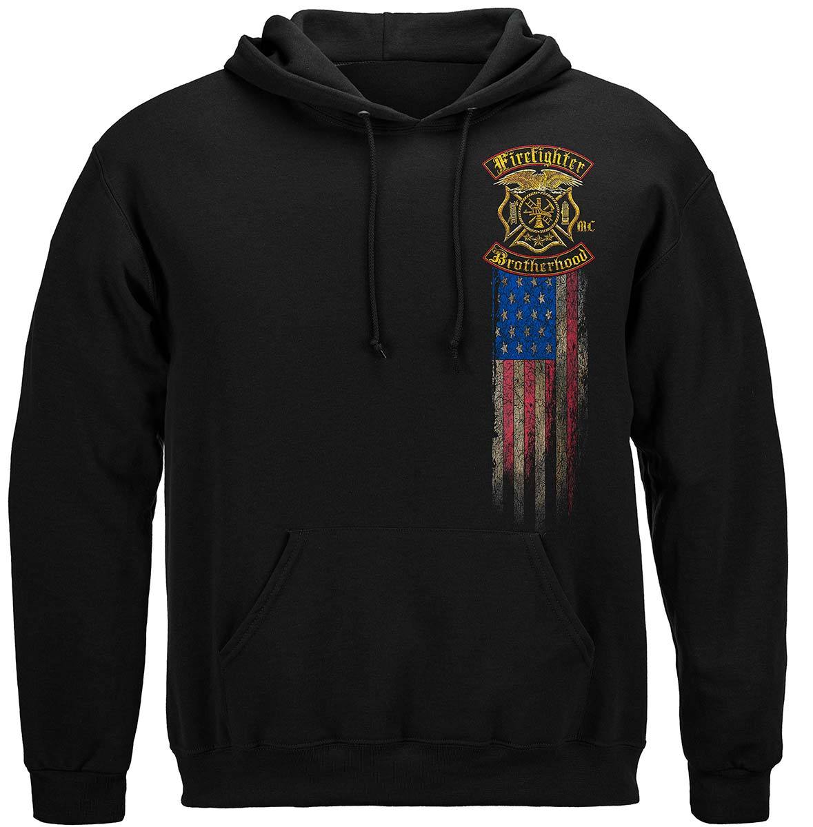 Firefighter Double Flagged Brotherhood Distressed Gold Foil Premium Long Sleeves