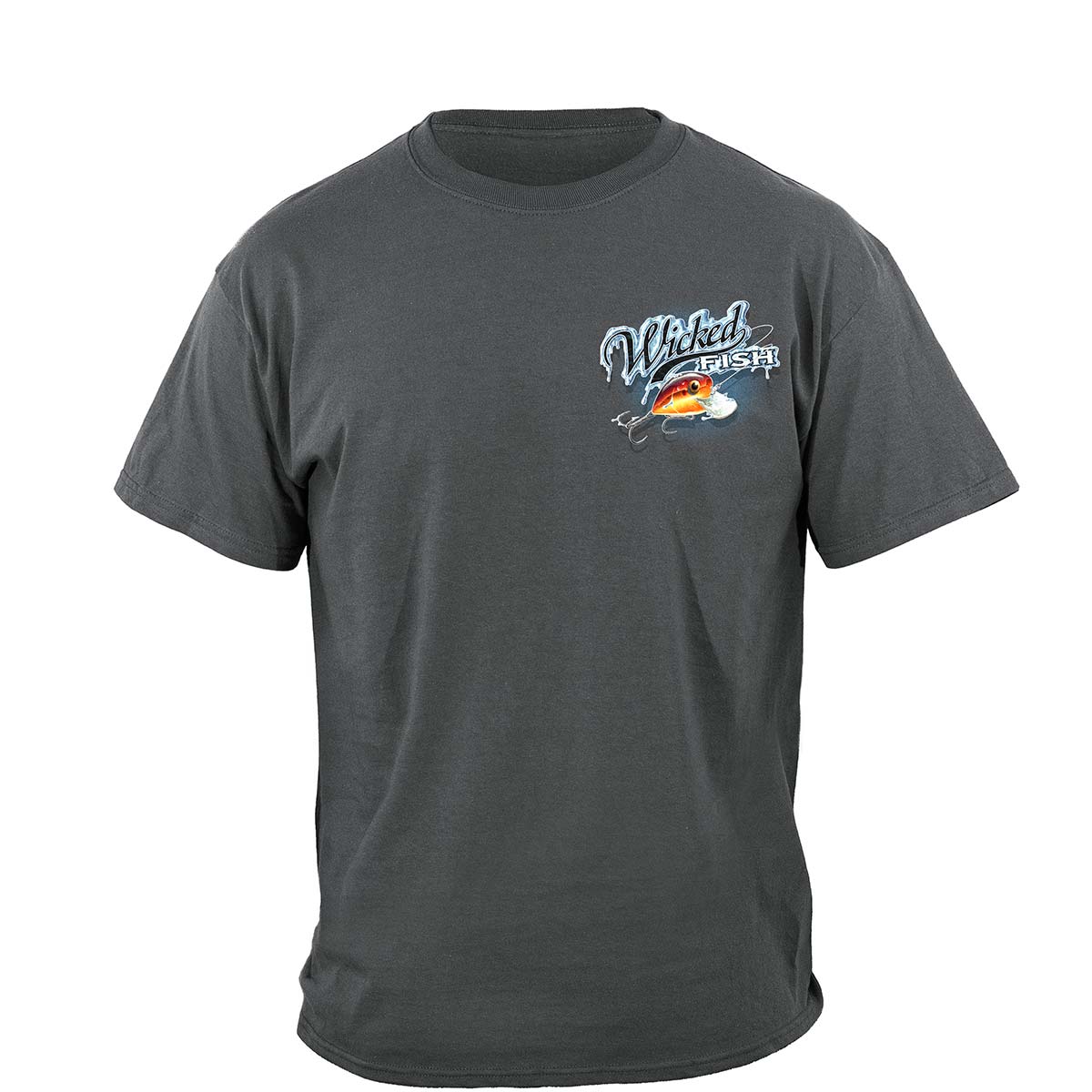 Fishing T-Shirt Wicked Fish Large Mouth Bass with Popper Chrcoal Gray