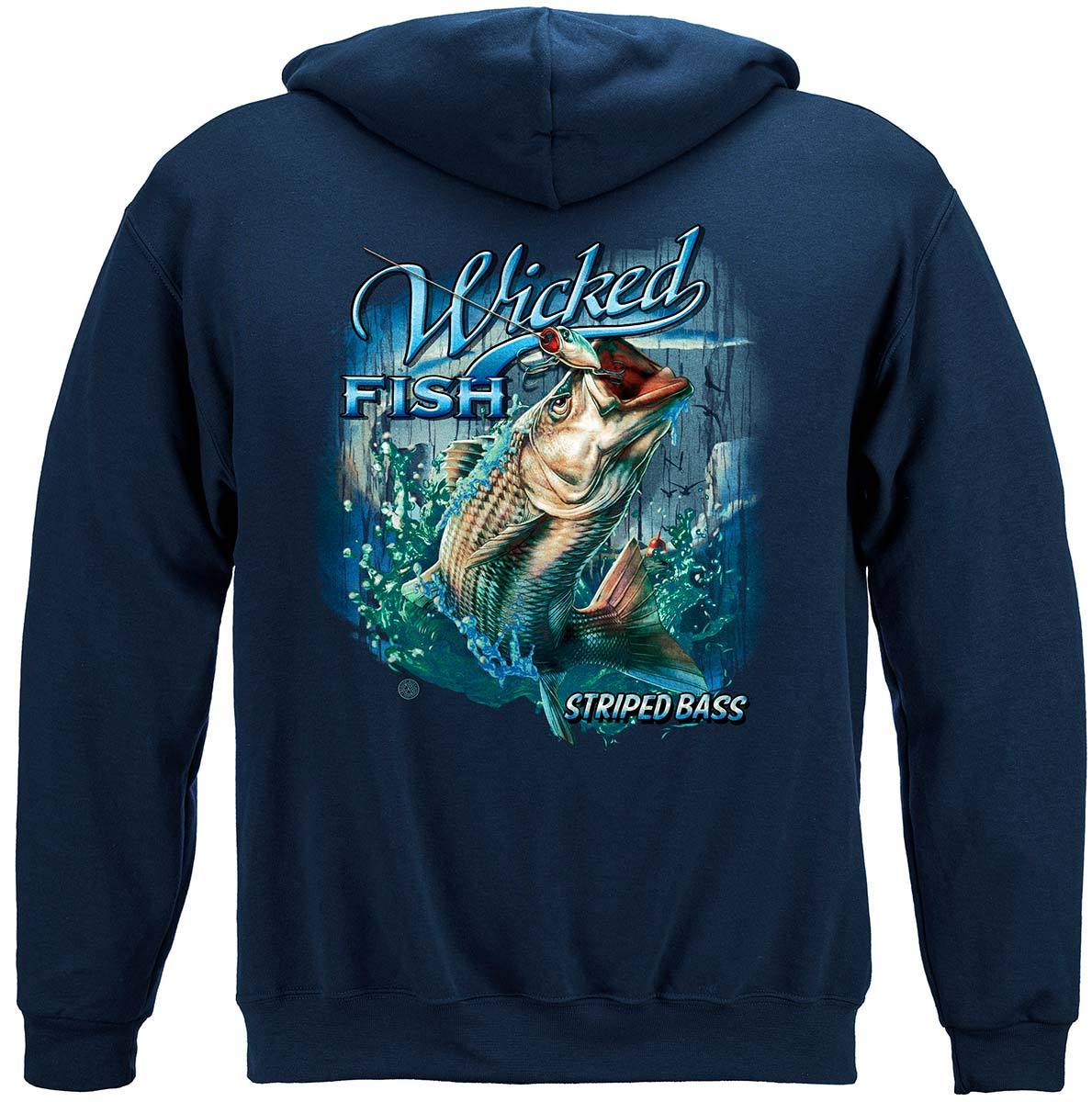 Wicked Fish Striped Bass with Popper Air Born Premium T-Shirt, Hoodie / XX-Large