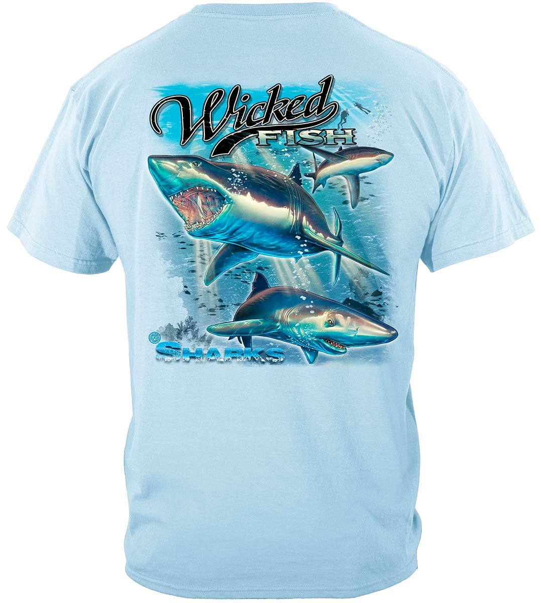Erazor Bits Wicked Fish Shark Fishing T-Shirt, Light Blue