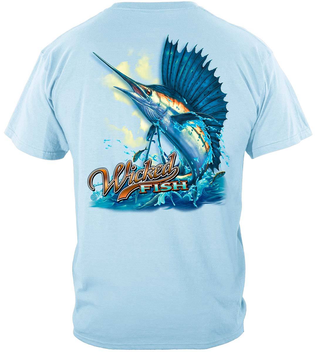 Erazor Bits WF132M Wicked Fish Sail Fish Mens T-Shirt - Carolina Blue Medium